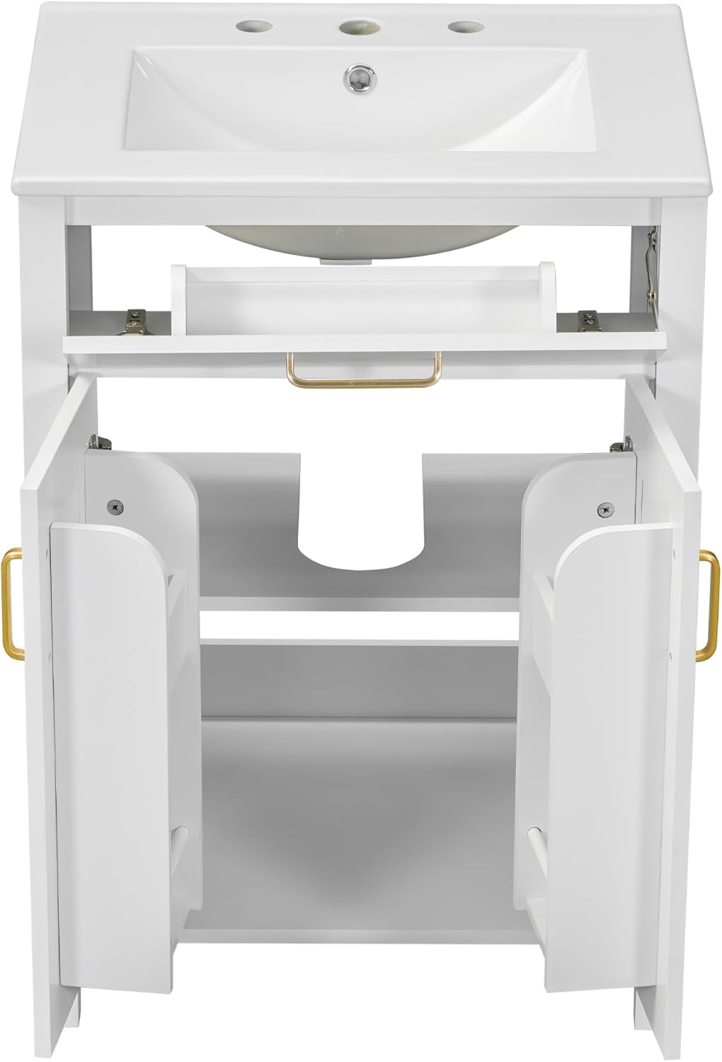 24" Bathroom Vanity with Sink, Single Basin, 2 Soft-Close Doors and Drawer, White G688089