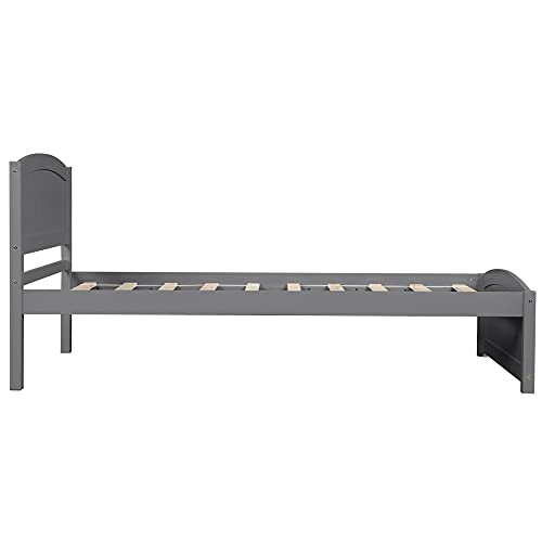 Twin Platform Bed Wood Frame with Headboard and Footboard, Wood Slat Support, No Box-Spring Needed U6068