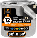Heavy Duty Silver Poly Tarp 30' X 50' - Multipurpose Protective Cover - Durable, Waterproof, Weather Proof, Rip and Tear Resistant - Extra Thick 12 Mil Polyethylene - by Xpose Safety