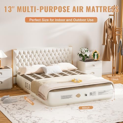 Queen Air Mattress with Built-in Pump, 18" Tall, Inflatable Bed for Home, Guest, Camping Y899