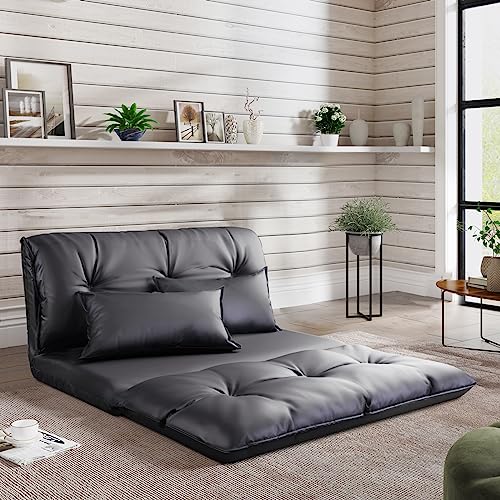Futon Floor Sofa Folding Chaise Lounge with Adjustable Back and Steel Frame X851555
