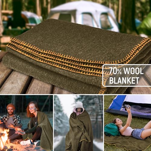 Wool Camping Blanket, Fire Retardant, Extra Thick, 62x84 Inches Y5542