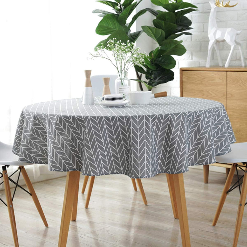 Tablecloth Arrow Pattern Cotton Linen Table Cloth Cover for Kitchen Dinning Tabletop Linen Decor (Round, 60 Inch)