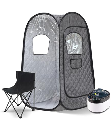 2 Person Sauna Tent with 2 Folding Chairs, Full Body Portable Steam Saunas for Home Relaxation Indoor Sauna Steam Room Personal Sauna Box for Home Spa, Steamer NOT Included, Sliver