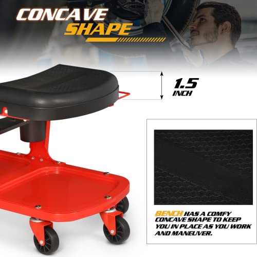 Garage Mechanic Creeper Seat with Tool Tray and Cup Holder, Rolling Stool on Wheels, 350 lbs Capacity H342679