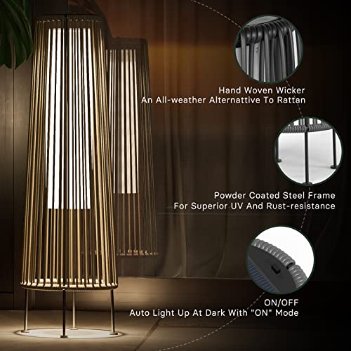 Outdoor Floor Solar Light 2-Pack, Wicker Patio Lamp Waterproof for Yard Garden T781