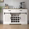 Farmhouse Storage Sideboard Buffet Coffee Bar Cabinet with Sliding Barn Door, 3 Drawers, Wine and Glass Rack - White & Oak