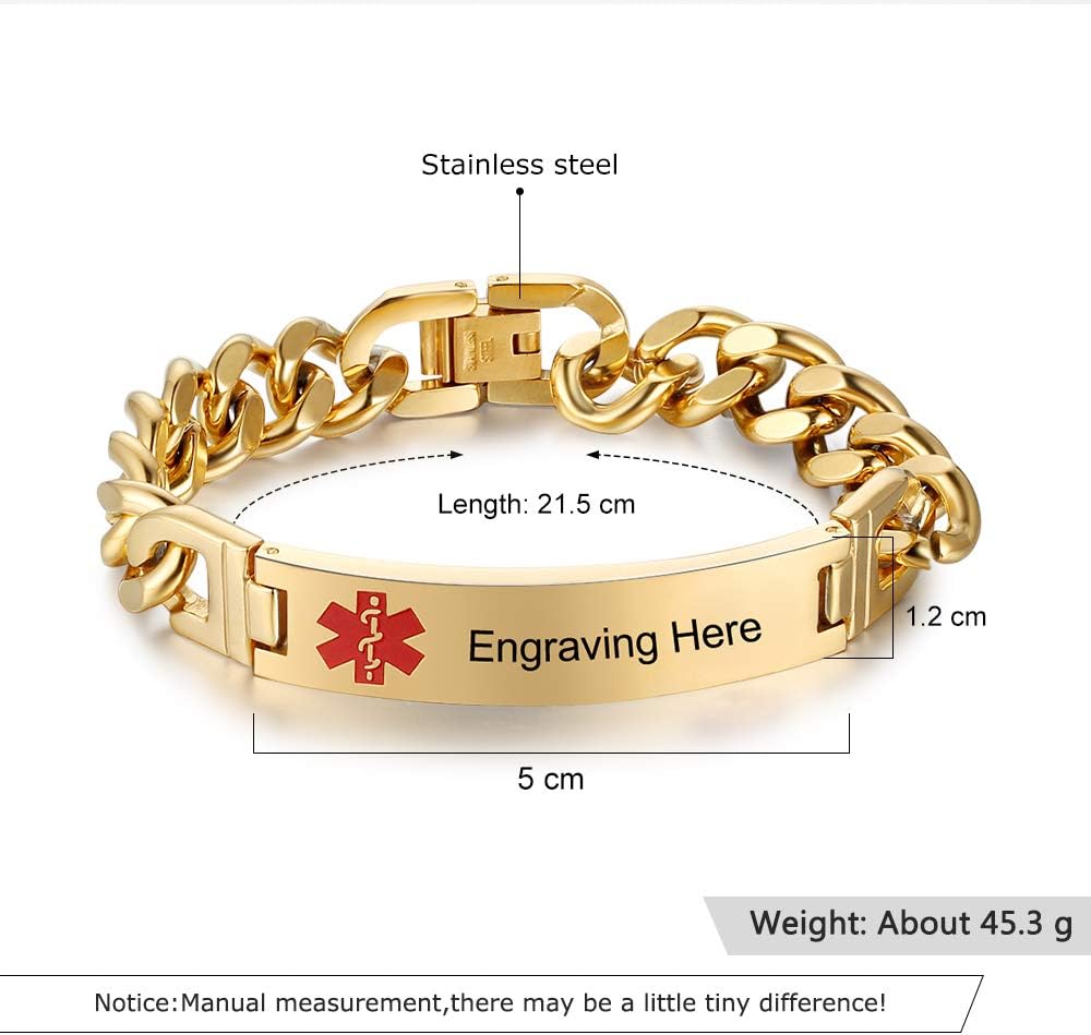 Medical Alert Bracelets for Men Women Stainless Steel Engravable L40086