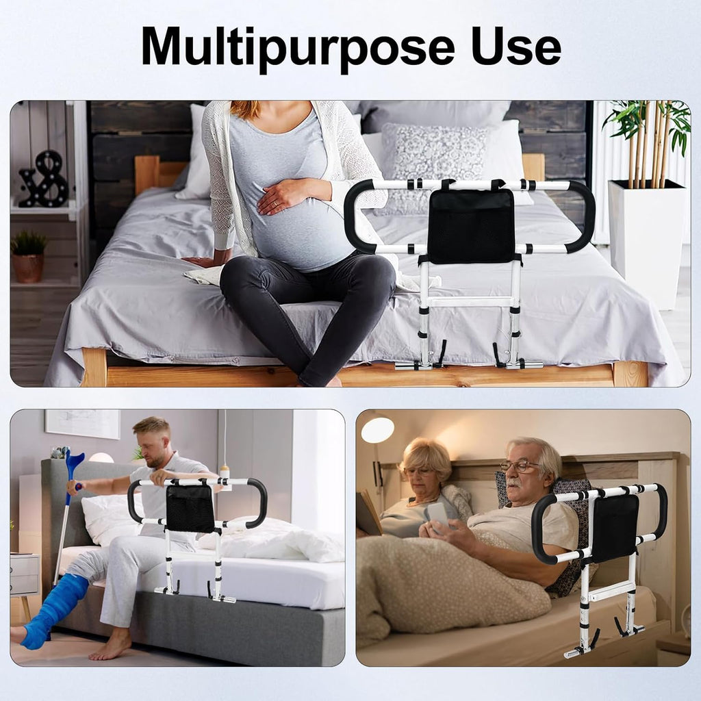 Bed Rail for Elderly Adults Safety with Adjustable Height and Dual Side Handles Q257