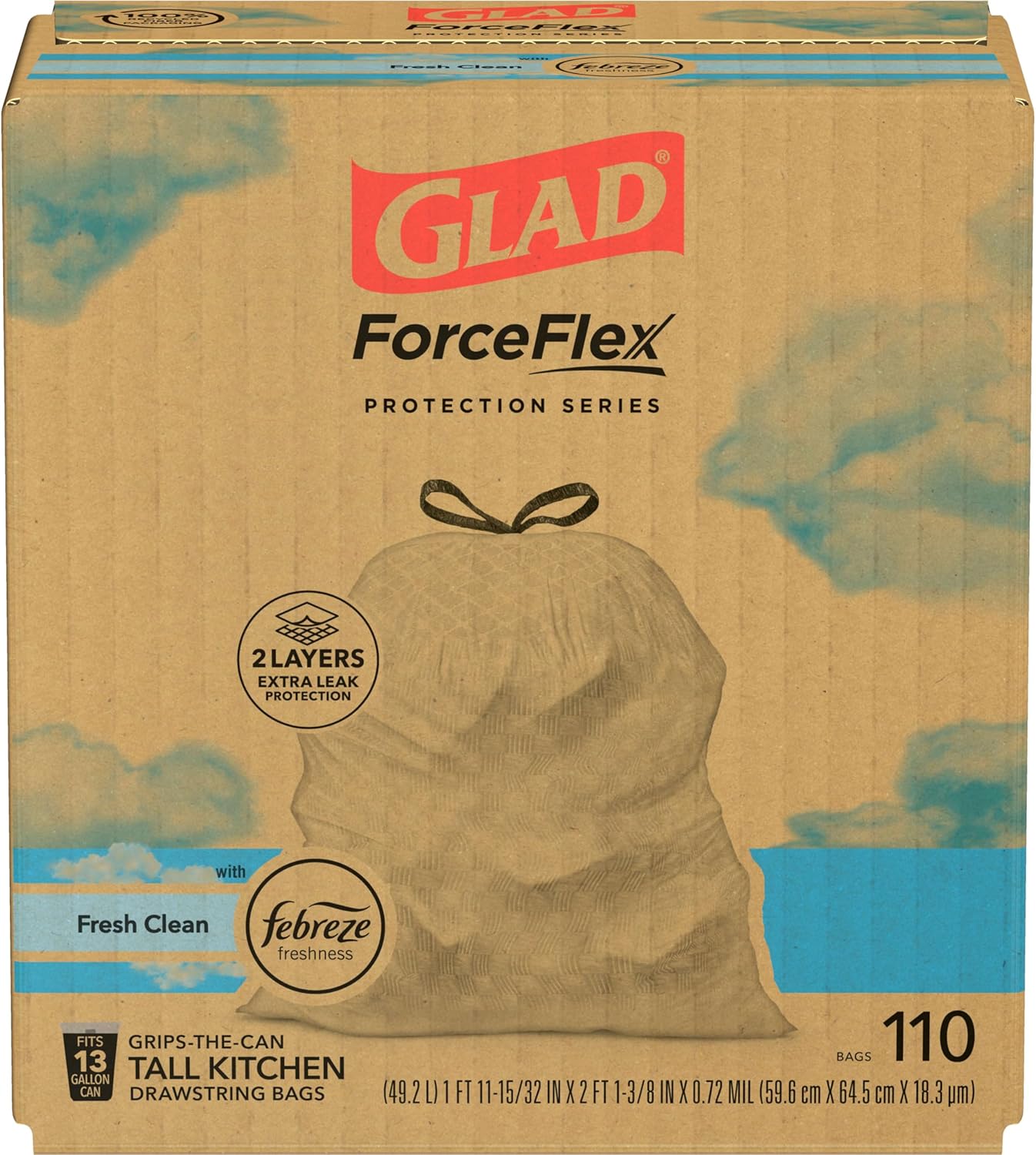 Tall Kitchen Drawstring Garbage Bags, 13 Gal, 110 Ct D3591