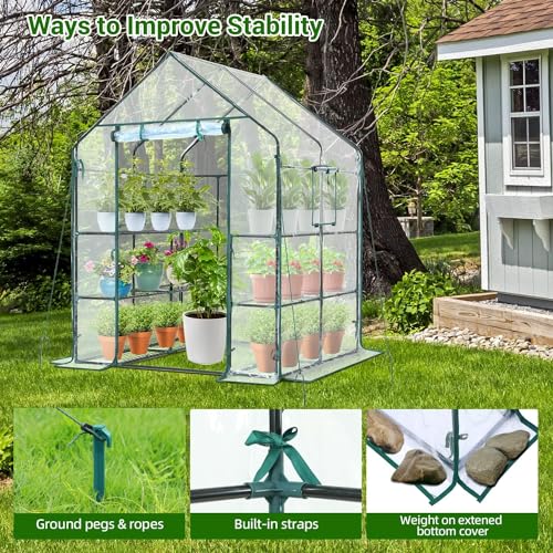 Portable Walk-in Greenhouse with Transparent PVC Cover, 12 Shelves W76383