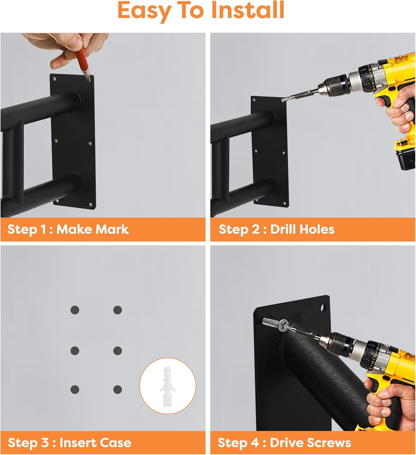 Outdoor Step Handrail, 26" Non Slip Metal Wall Mount for 1-3 Steps H583