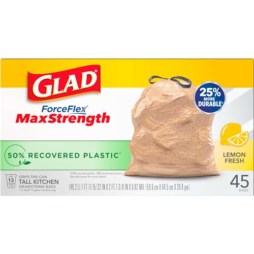 Tall Kitchen Drawstring Garbage Bags, 13 Gallon, 45 Count E321