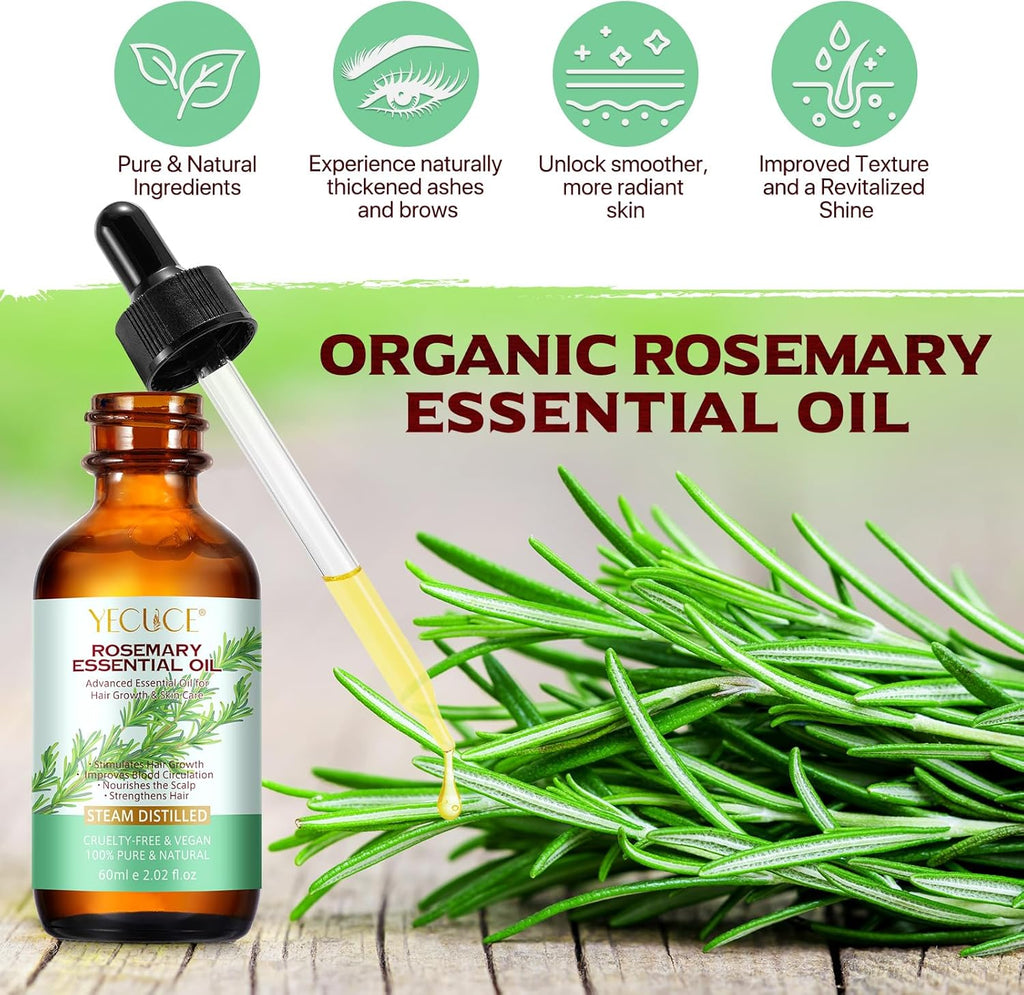 Rosemary Essential Oil with Glass Dropper for Hair, Skin, and Aromatherapy F7826