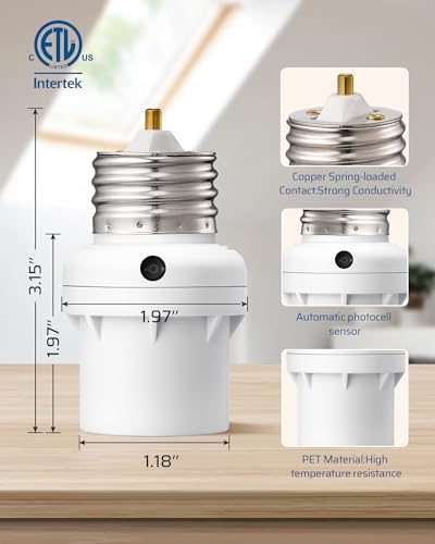 Light Sensor Socket, Dusk to Dawn Adapter, E26/E27, 2 Pack X825197
