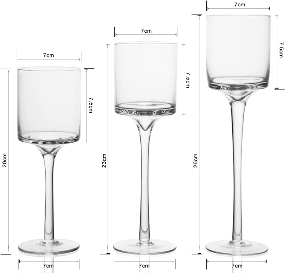 Set of 3 Tall Clear Glass Candlestick & Tealight Holders for Table Centerpiece Decor O2697