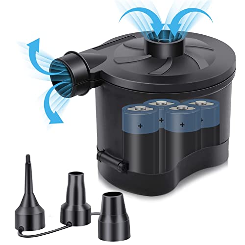 OBEST Battery Powered Electric Air Pump, Portable Inflator/Deflator Air Pump for Outdoor Camping, Air Mattress Pool Floats Raft Boat Toys, 3 Nozzles
