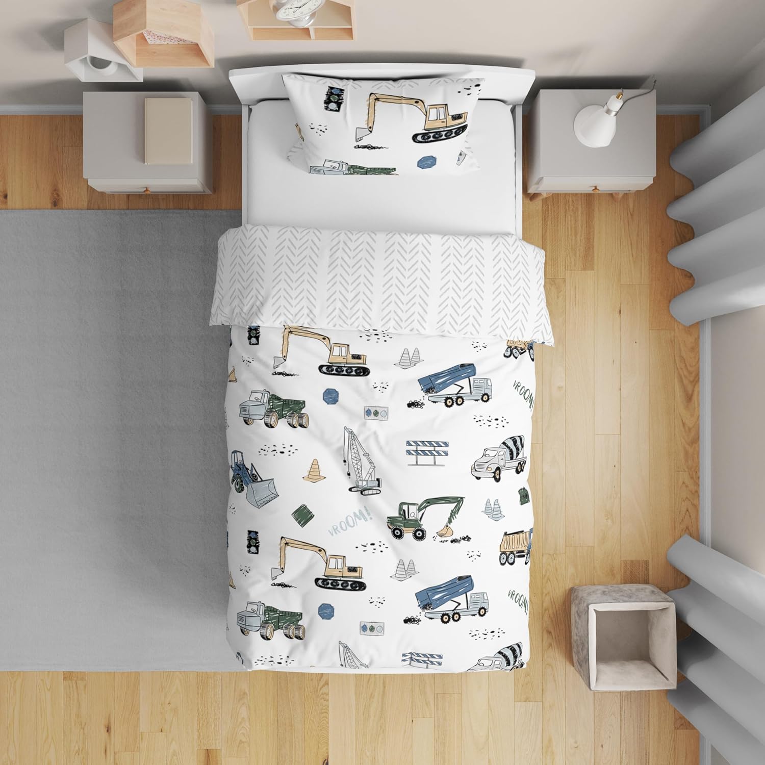 Construction Truck Toddler Bedding Set - 5 Piece Comforter, Sham and Sheets S9497