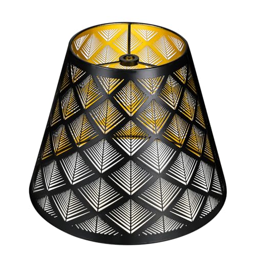 Metal Small Lamp Shade Etched Arrows 5" Top X 9" Bottom X 7" High, ALUCSET Small Lampshade, Table Lamps Replacement Shade, Spider Fitter Black Outside Gold Inside Metal Etched Lampshade