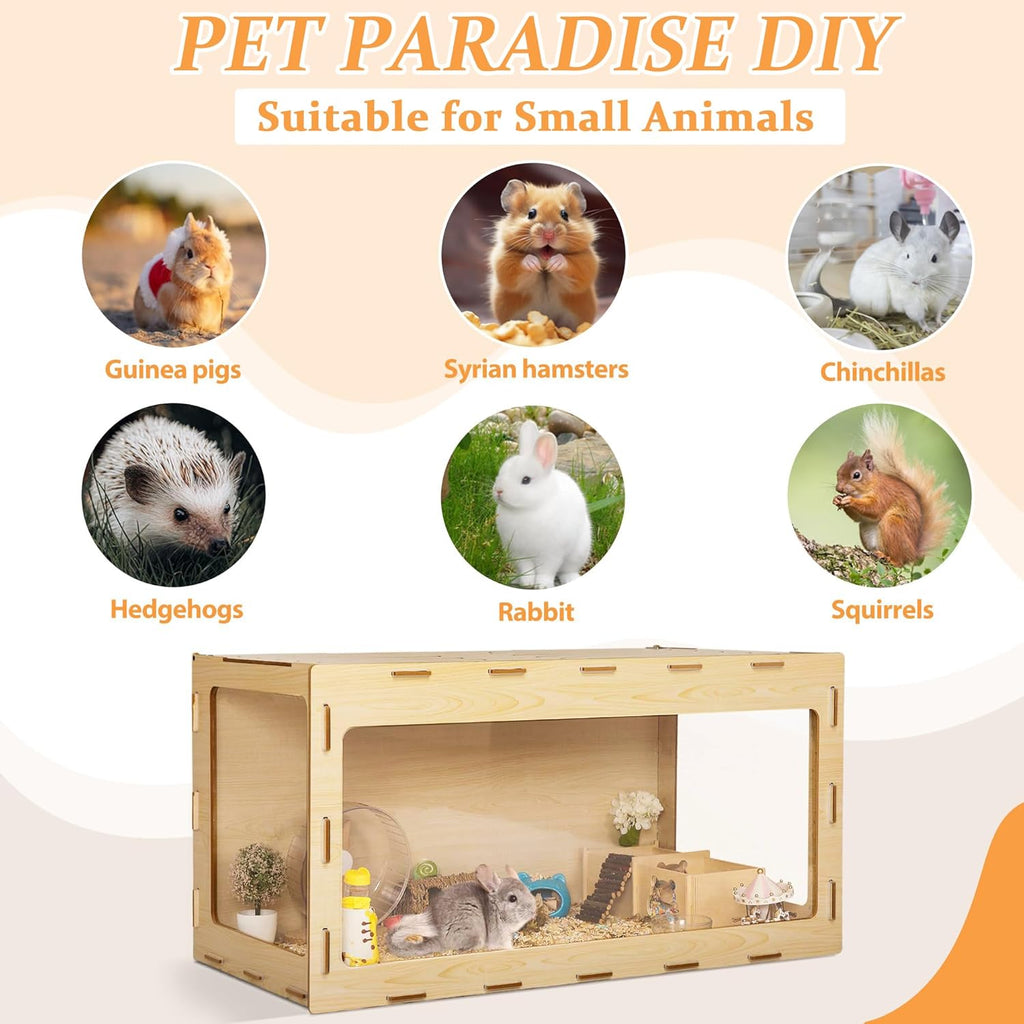 Wooden Hamster Cage, 40" Large Habitat with Openable Top & Acrylic Sheets F29998