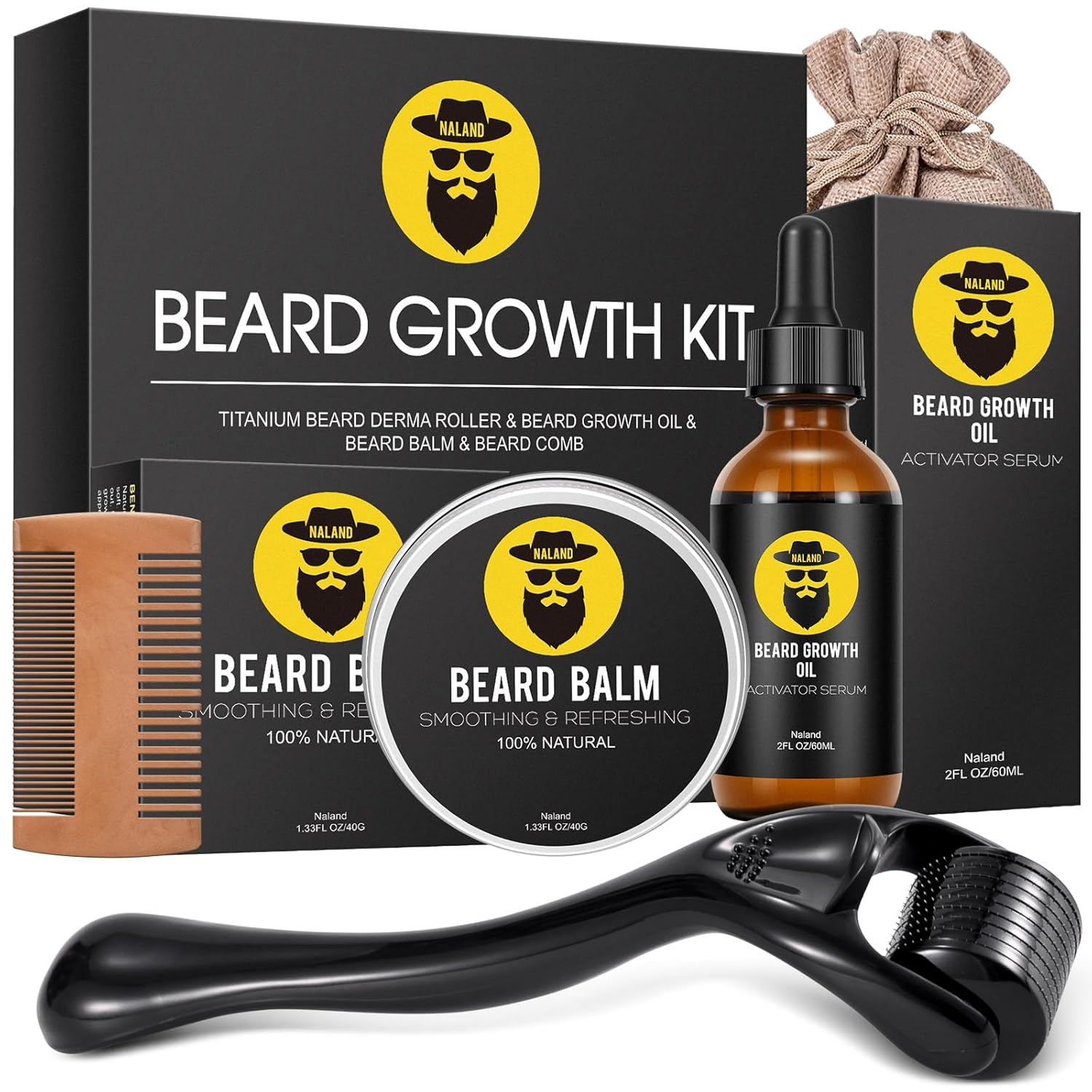 Beard Growth Kit, Beard Kit for Men, Beard Growth Oil (2oz), Beard Balm and Comb, Stimulate Beard and Hair Growth - Gifts for Men Dad Him Boyfriend Husband Brother