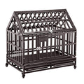PUPZO Dog Cage Crate Kennel Heavy Duty Tear Resistant Square Tube with Four Wheels for Large Dogs Easy to Install (38 inch roof, Brown)