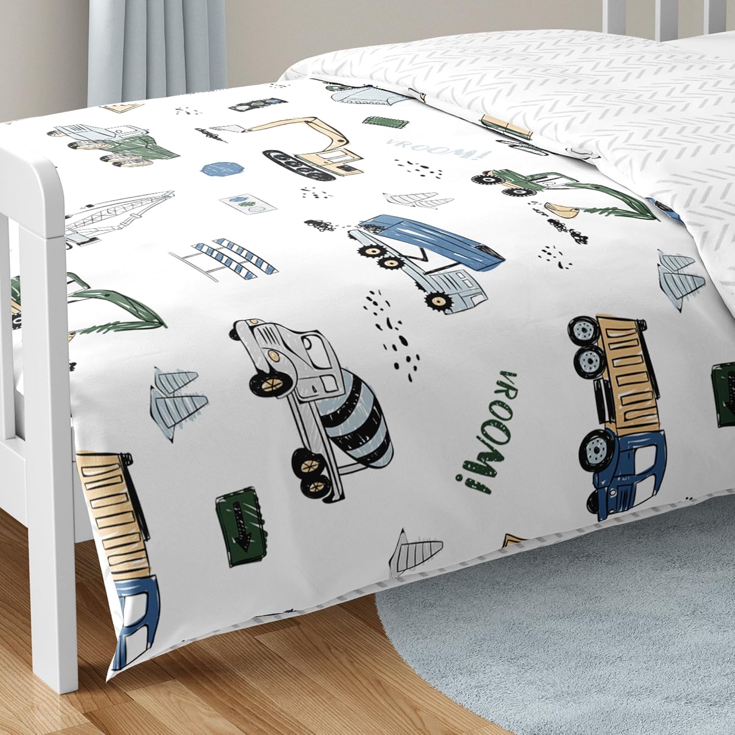 Construction Truck Toddler Bedding Set - 5 Piece Comforter, Sham and Sheets S9497