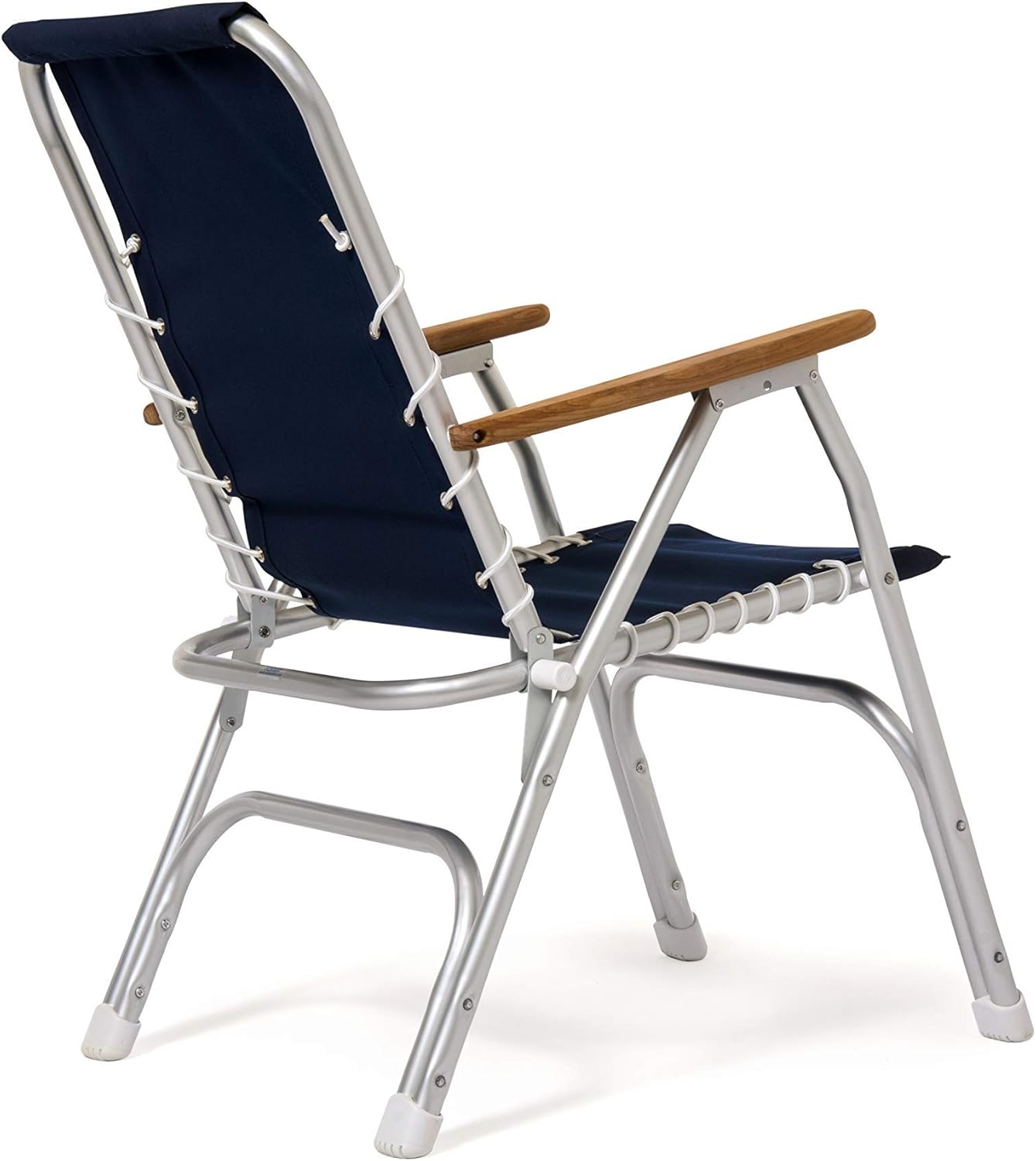 Boat Chairs High Back Blue Deck Folding Aluminum Teak Set of 2 V646954