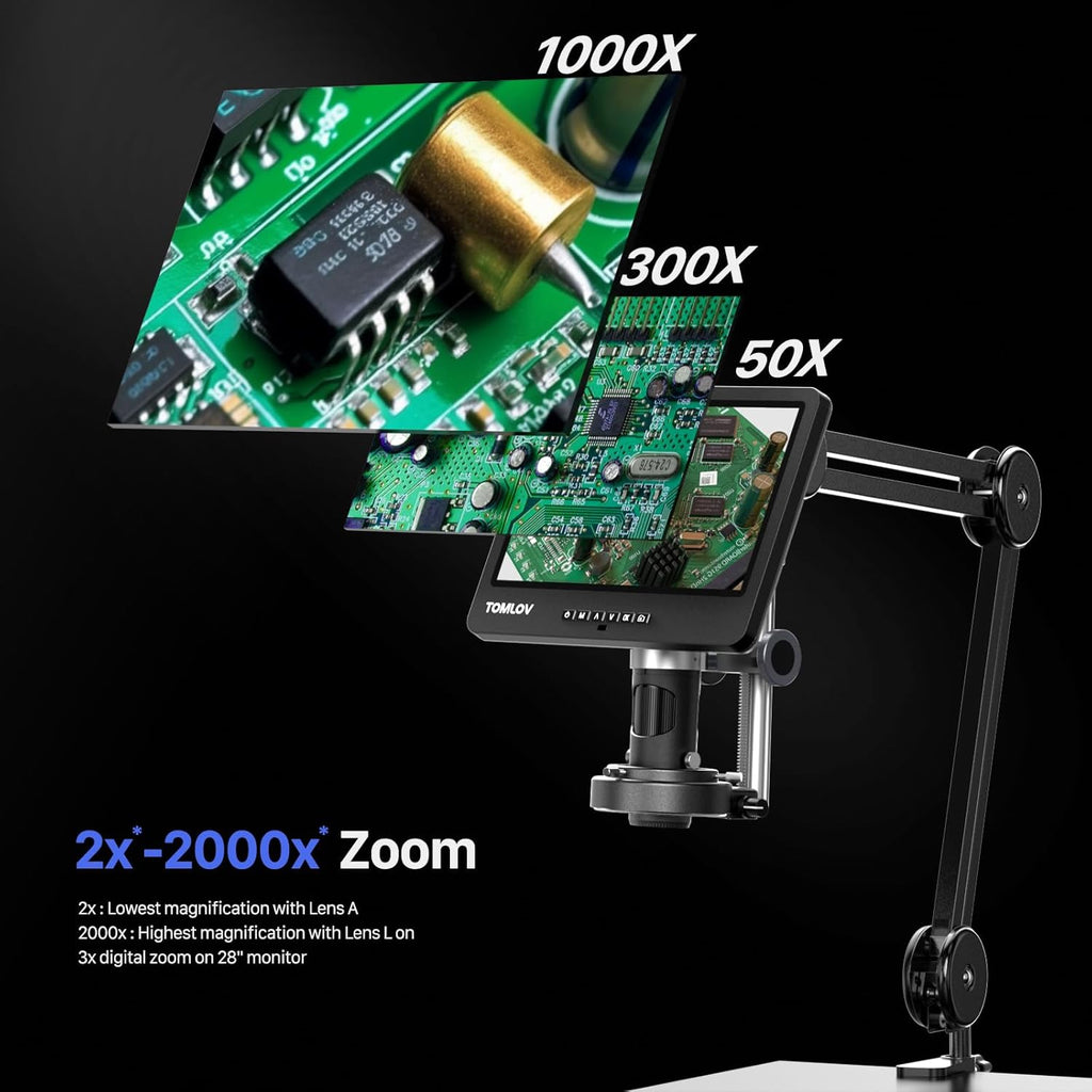 Flex Digital Soldering Microscope 2000x, 10.1" HDMI, 3 Lens, Ring Light, 64GB P111923