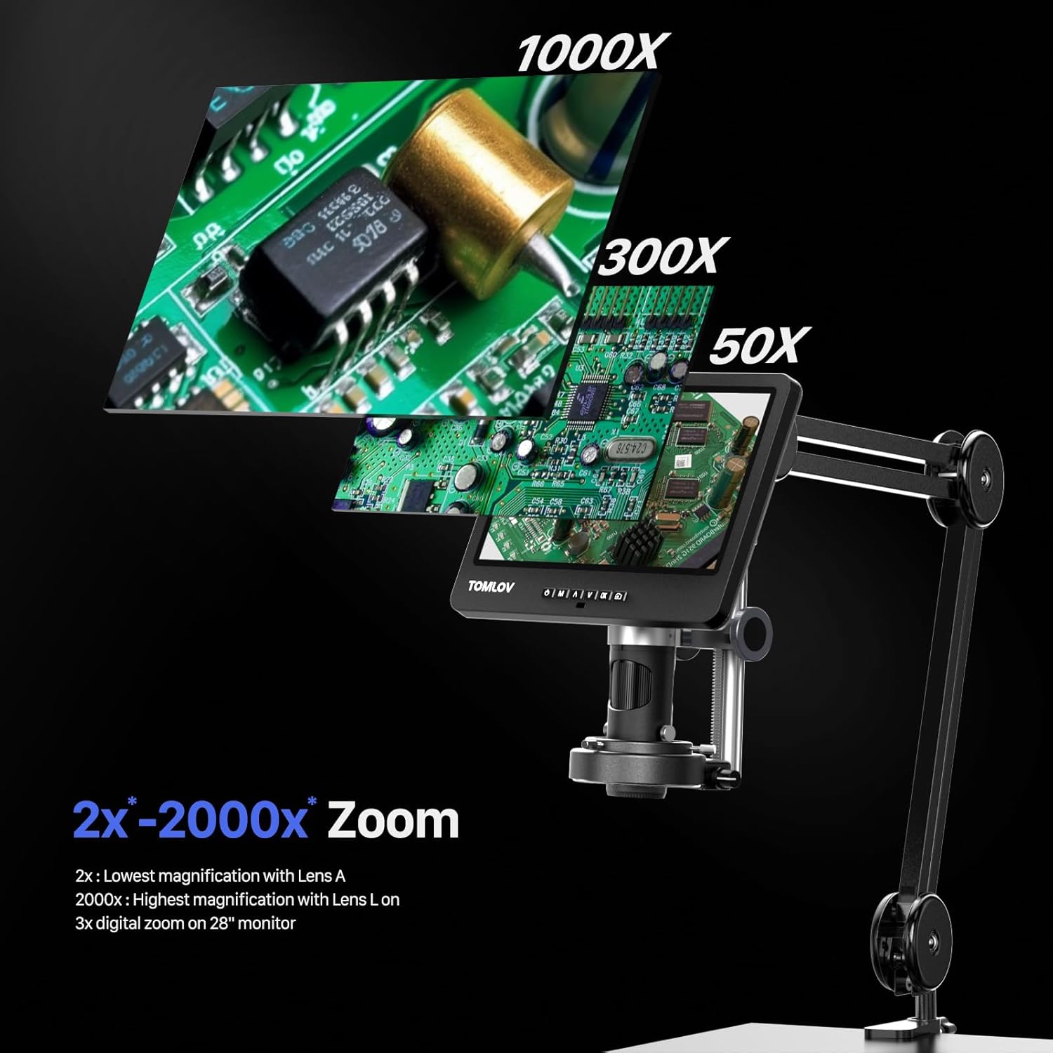 Flex Digital Soldering Microscope 2000x, 10.1" HDMI, 3 Lens, Ring Light, 64GB P111923