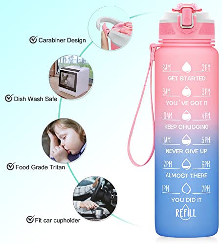 32oz Leakproof Sports Water Bottle with Straw & Time Marker U57220