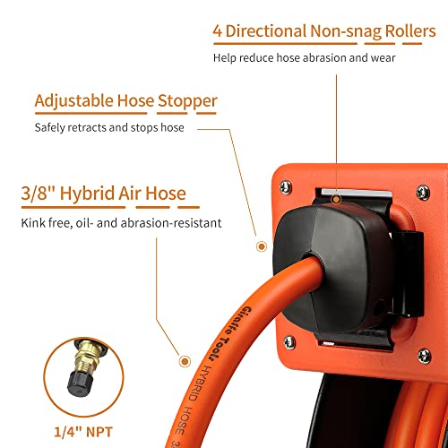 Retractable Air Hose Reel 3/8" x 50 ft, 300 PSI, Ceiling/Wall Mounted J928101