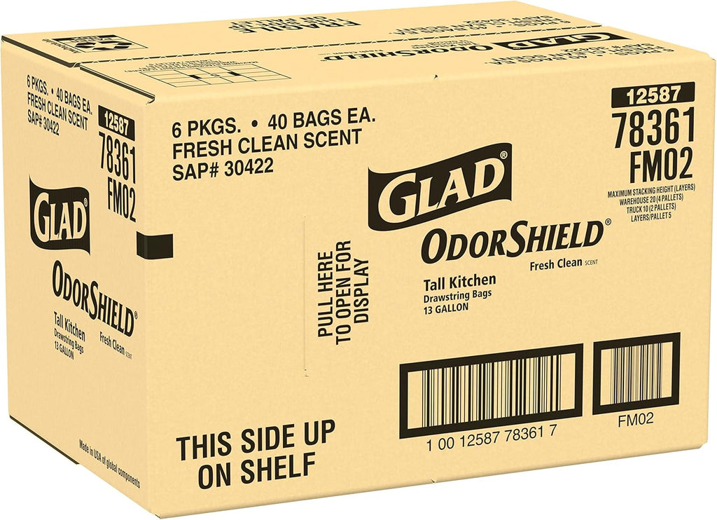 Tall Kitchen Drawstring Trash Bags, Fresh Clean, 13 Gal, 40 Ct D201