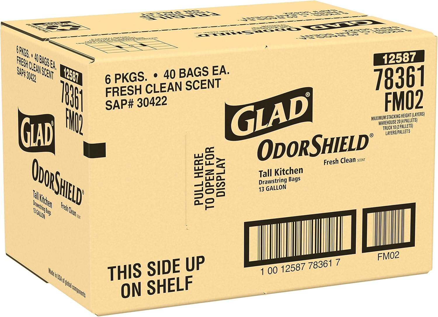 Tall Kitchen Drawstring Trash Bags, Fresh Clean, 13 Gal, 40 Ct D201