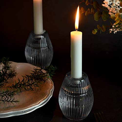 Ribbed Glass Taper Candle Holders Set of 2 for Home Decor X2390