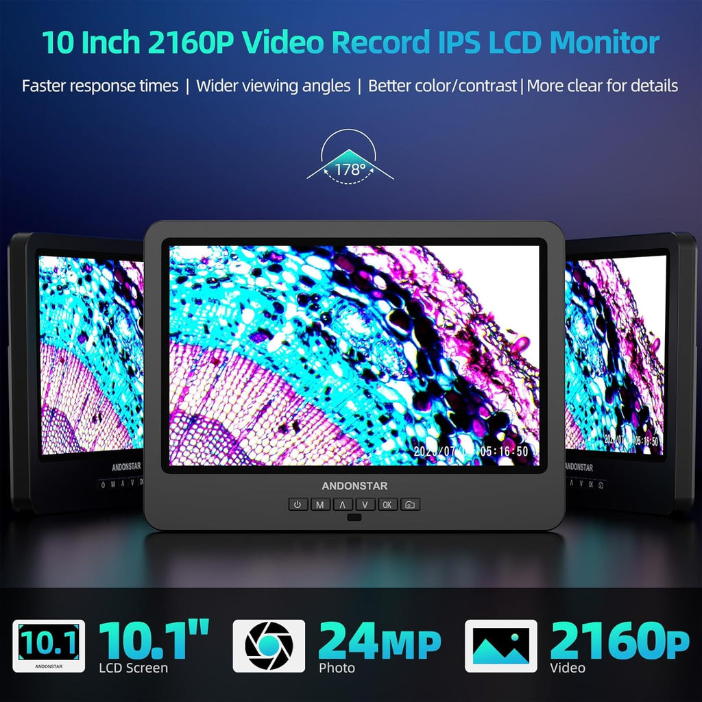 20X-5000X HDMI Digital Microscope with 10.1'' LCD Screen for Home Lab G2637