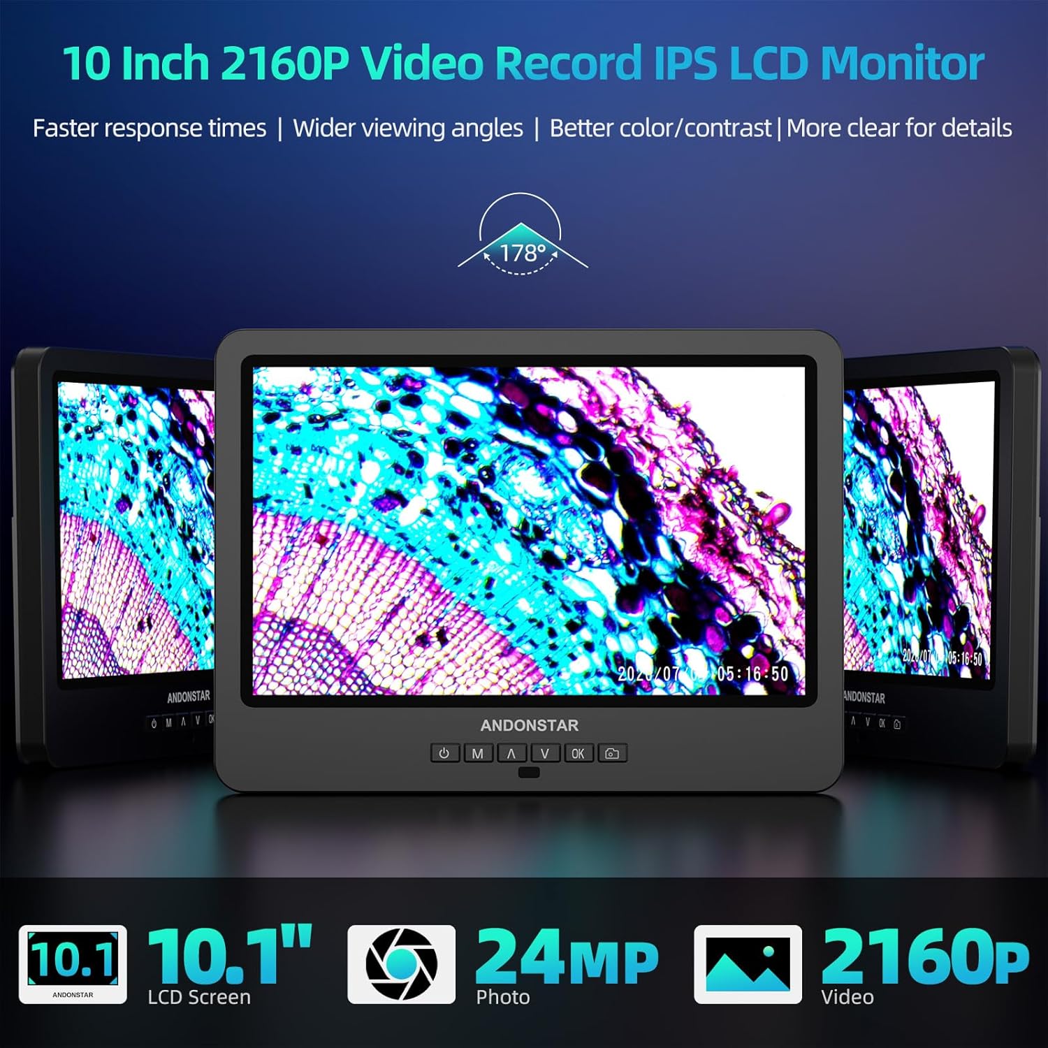 20X-5000X HDMI Digital Microscope with 10.1'' LCD Screen for Home Lab G2637