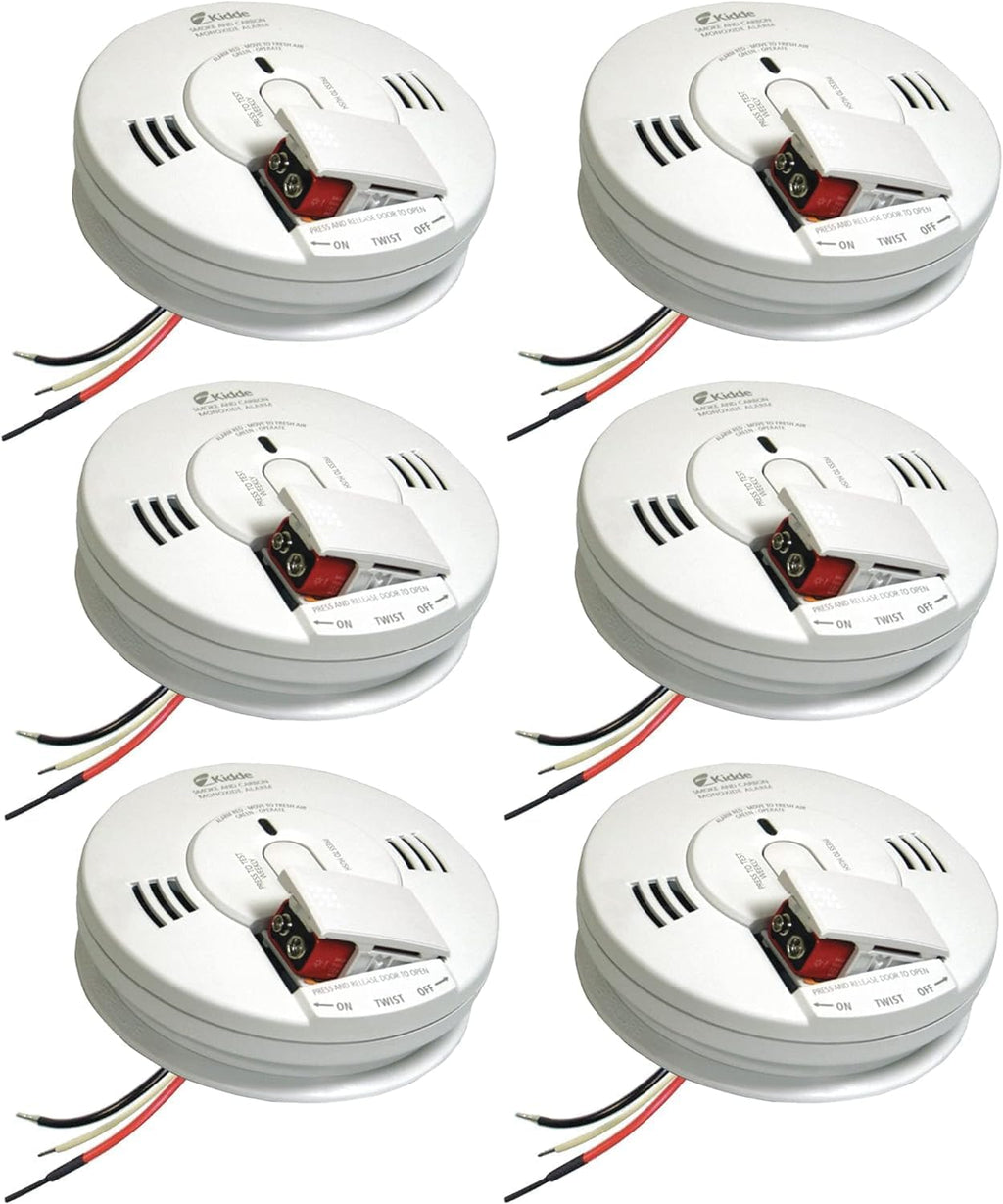 Kidde Smoke & Carbon Monoxide Detector, Hardwired Interconnect, Combination Smoke & CO Alarm with Battery Backup, Voice Alerts, Contractor 6 Pack