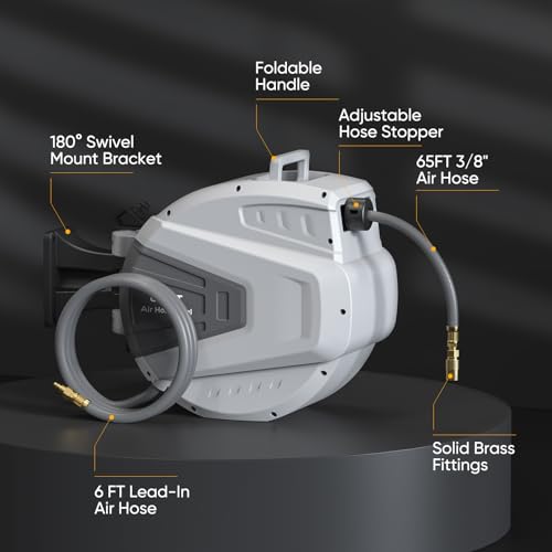 Retractable Air Hose Reel, 3/8 in x 65 ft, 300 PSI M483