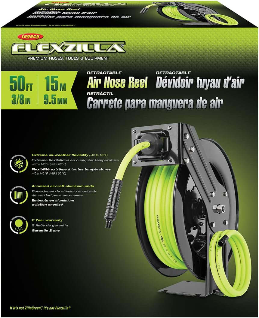 Open Face Retractable Air Hose Reel, 3/8 in. x 50 ft., Heavy Duty V12033