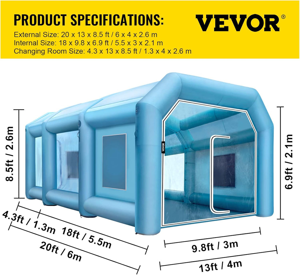 Inflatable Paint Booth 19.7 x 13.1 x 8.5 ft with Blowers and Air Filter System T1413