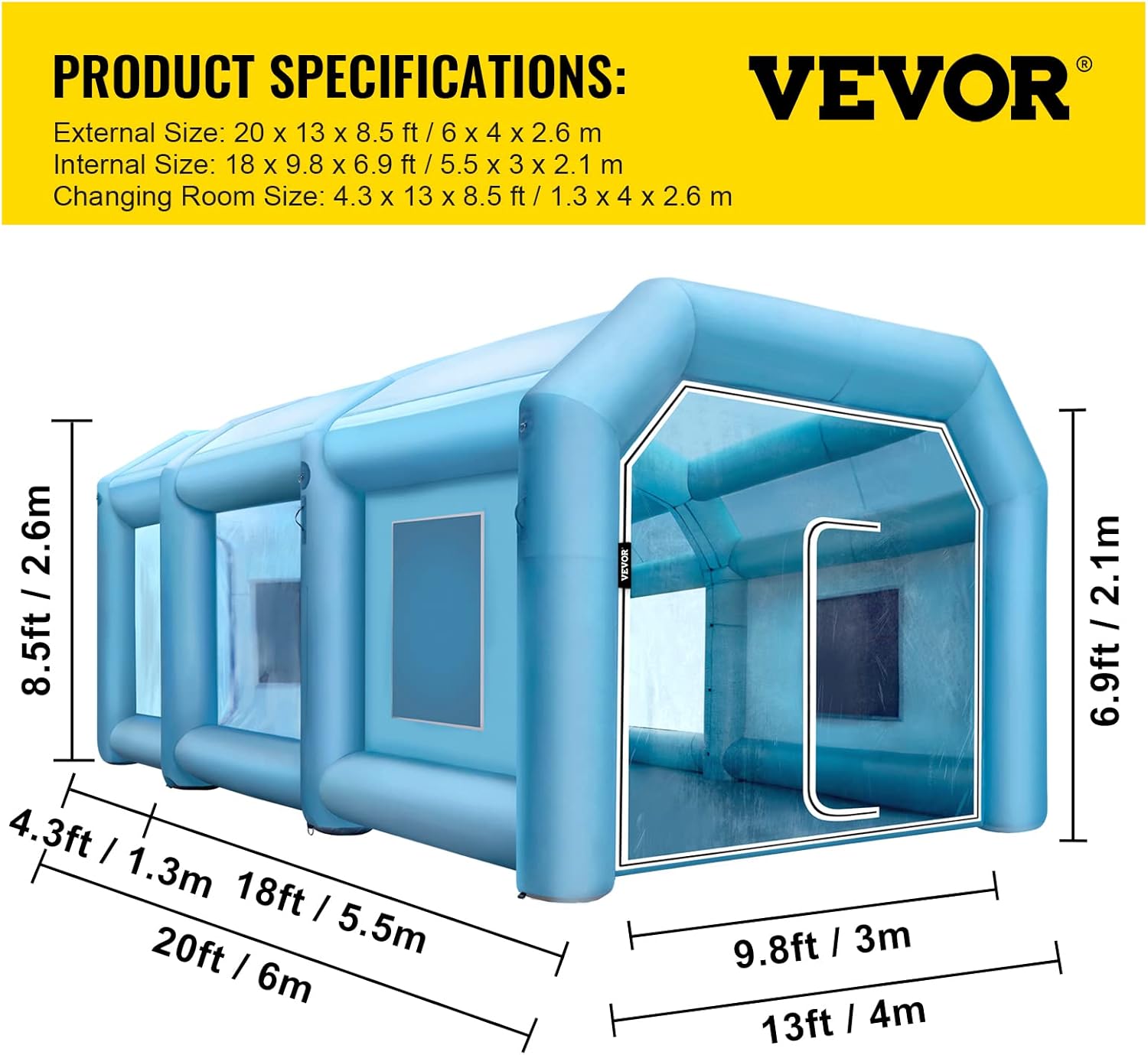 Inflatable Paint Booth 19.7 x 13.1 x 8.5 ft with Blowers and Air Filter System T1413