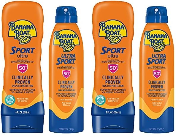 Banana Boat Sport Ultra, Broad Spectrum SPF 50 Sunscreen Lotion + Spray Twin Pack, 8oz. Sunscreen Lotion and 6oz. Sunscreen Spray, 2 Count (Pack of 1)