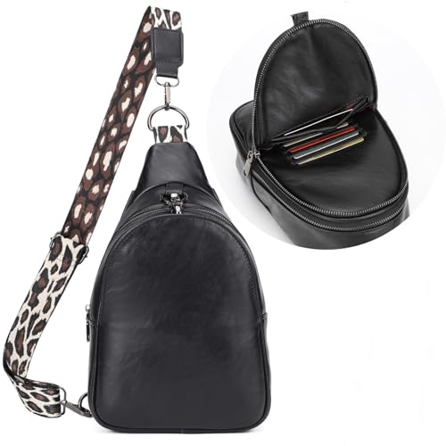 Small Crossbody Sling Bags for Women PU Leather Cross Body Backpack Purse with Credit Card Slots Chest Shoulder Daypack