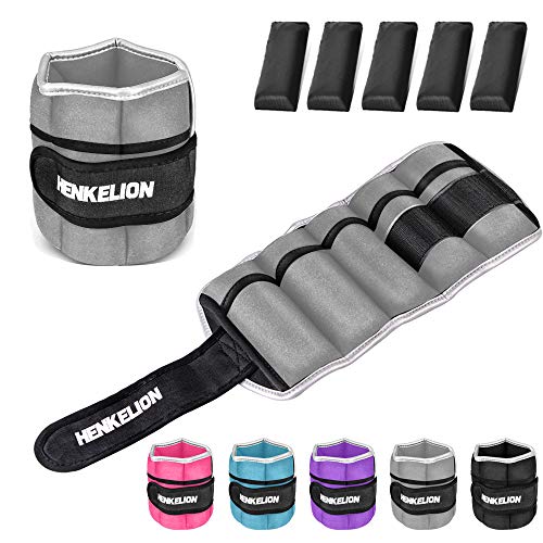 Henkelion 1 Pair 2 3 5 10 Lbs Adjustable Ankle Weights For Women Men Kids, Strength Training Wrist And Ankle Weights Sets For Gym, Fitness Workout, Running, Lifting - Black Grey Pink Blue Purple