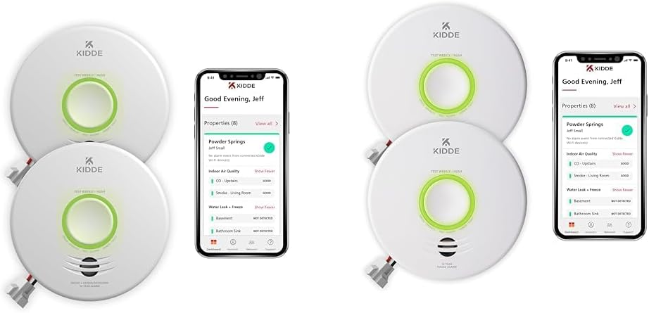 Kidde Smart Smoke & CO Detector WiFi Alexa Compatible Hardwired w/Battery Backup Voice App Alerts Smoke Detector 2 Pack