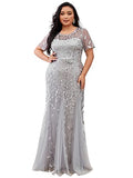 Ever-Pretty Women's Plus Size Sequin Short Sleeves Embroidery Mermaid Maxi Evening Dress 07707-PZUSA