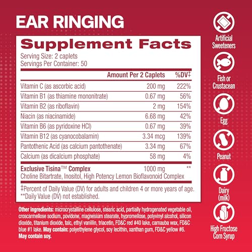Tinnitus Relief Ear Health Vitamins with Bioflavonoids & Vitamin C, 100 Caplets R473095