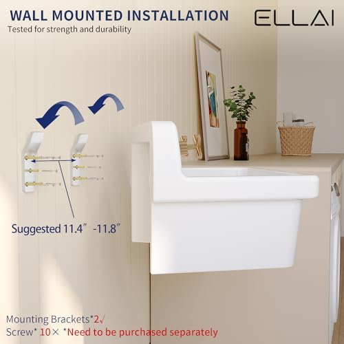 White Ceramic Farmhouse Kitchen Sink 24"x19"x16.5" Wall Mount Utility Sink with 8 Inch Center Faucet T59659