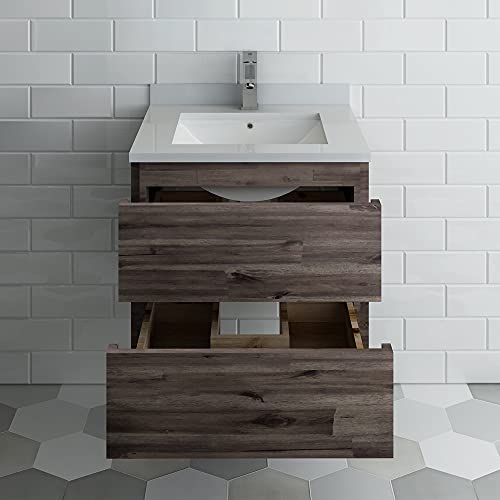 24 Inch Wall Hung Modern Bathroom Vanity with Quartz Countertop and Ceramic Sink Z371